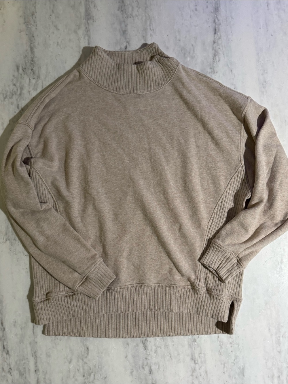 aerie Oversized Slouchy Cozy Alumni Everyday Mockneck Ribbed Sweater Beige S